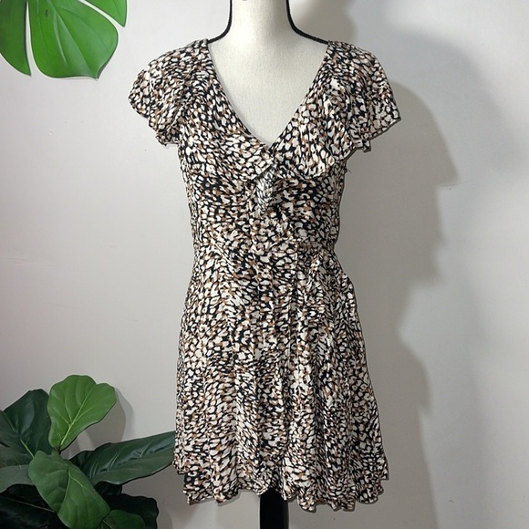 Free People French Quarter Wrap Mini Dress in Black Brown Combo Sz. Small - Picture 7 of 13